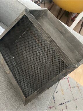 Rustic Wooden Organizer Tray with Metal Mesh